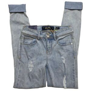 Indigo Reign Distressed Curvy Fit Jeans Women's 26 Light Blue Ripped‎ Cuff Ankle